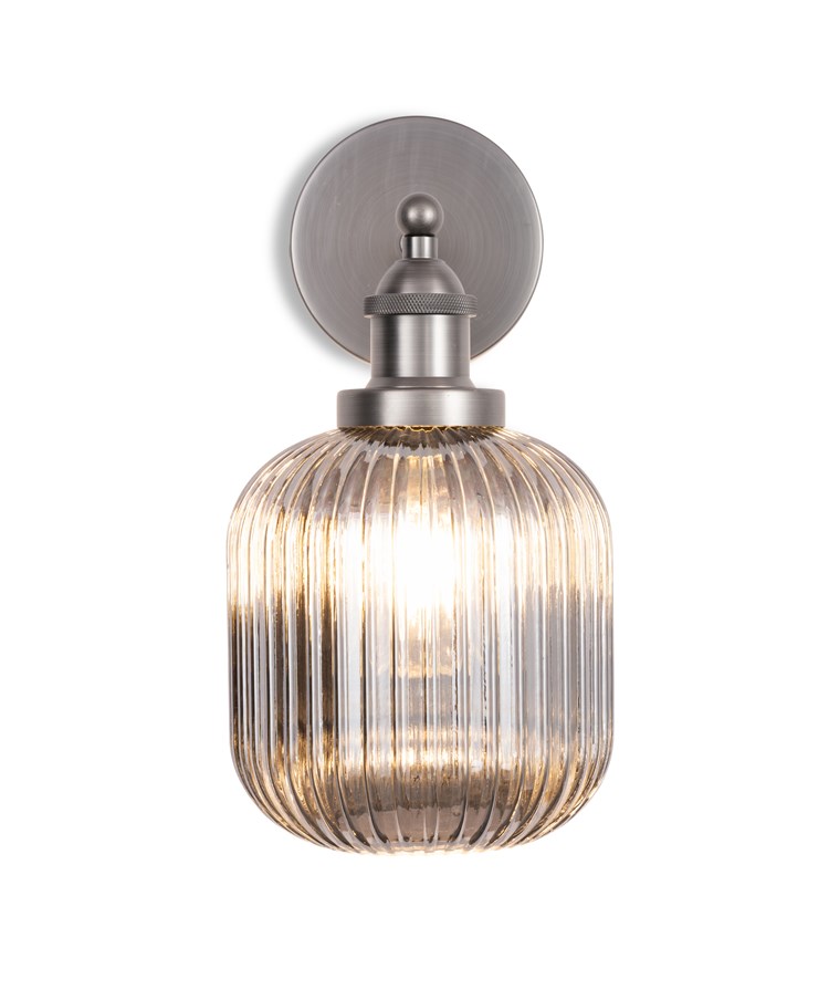 Echo Pewter Wall Light with Smoked Ribbed Glass Echo Pewter Wall Light with Smoked Ribbed Glass