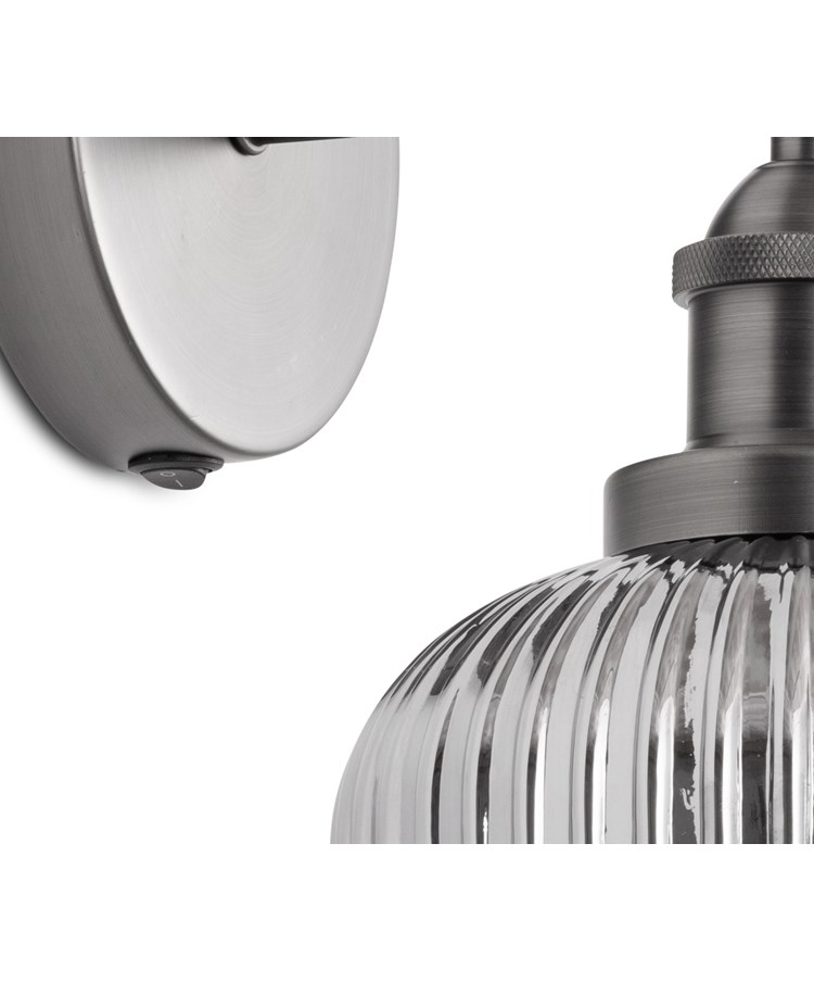 Echo Pewter Wall Light with Smoked Ribbed Glass Echo Pewter Wall Light with Smoked Ribbed Glass