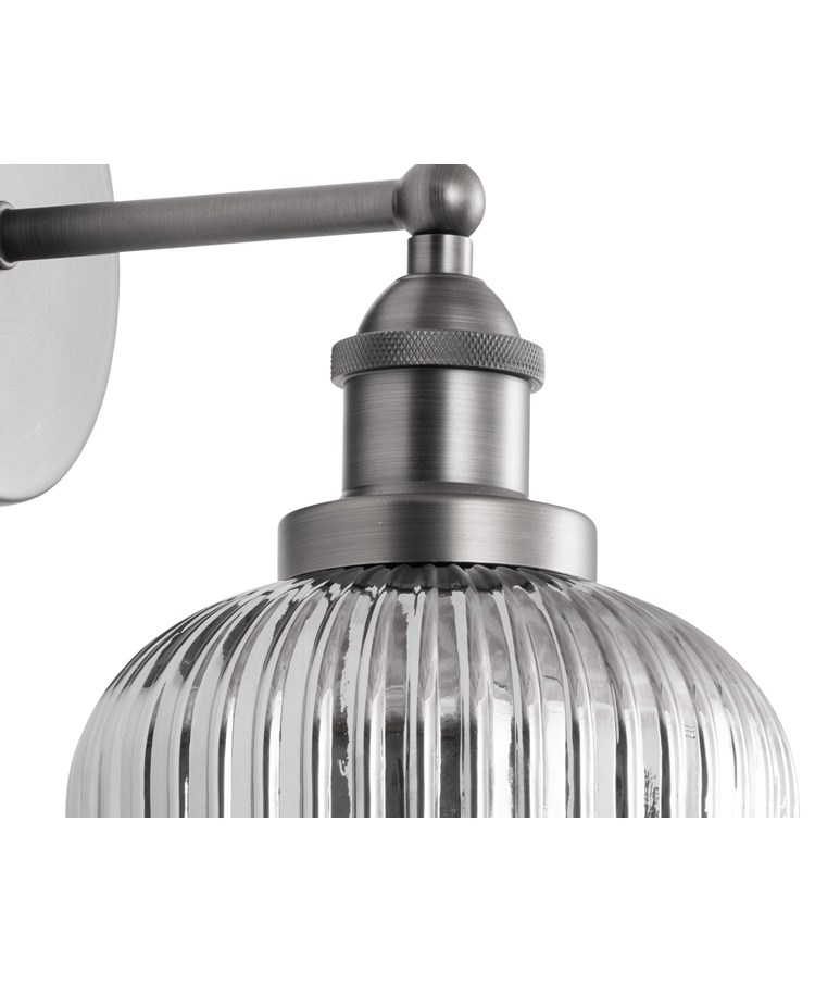 Echo Pewter Wall Light with Smoked Ribbed Glass Echo Pewter Wall Light with Smoked Ribbed Glass