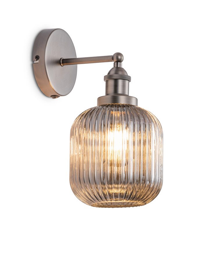 Echo Pewter Wall Light with Smoked Ribbed Glass Echo Pewter Wall Light with Smoked Ribbed Glass