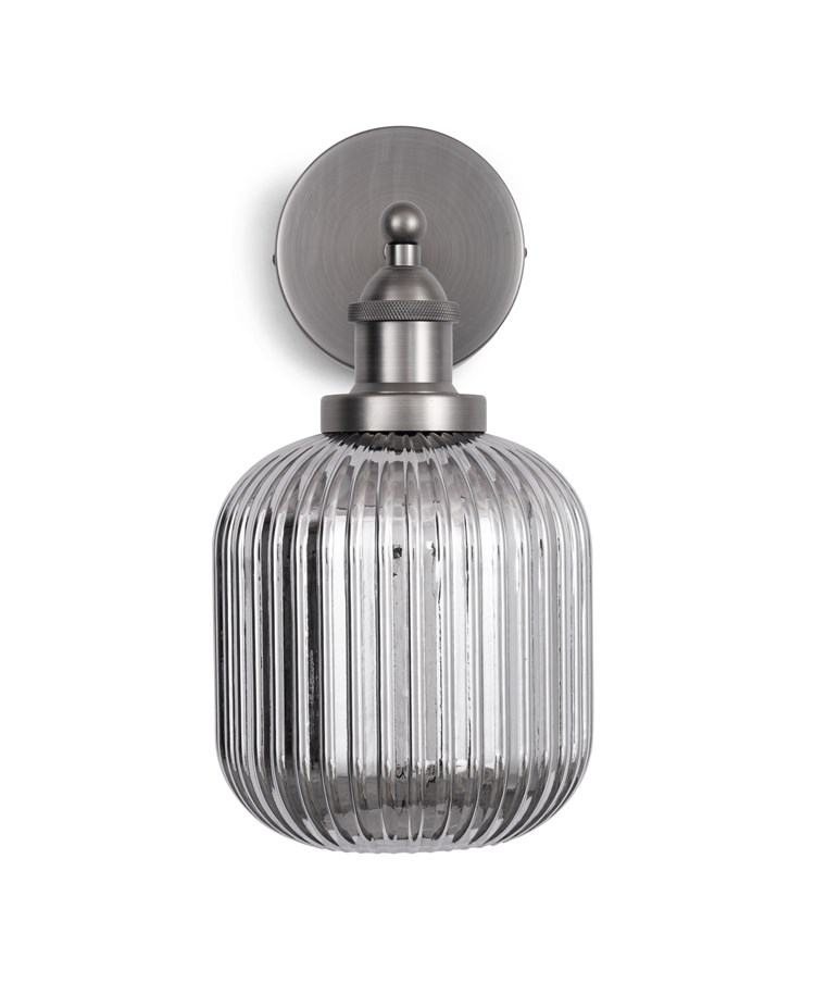 Echo Pewter Wall Light with Smoked Ribbed Glass Echo Pewter Wall Light with Smoked Ribbed Glass