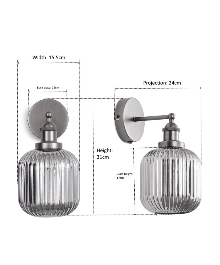 Echo Pewter Wall Light with Smoked Ribbed Glass Echo Pewter Wall Light with Smoked Ribbed Glass