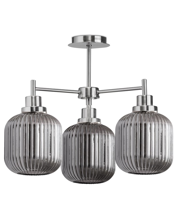 Silver Corsica 3 Light with Ribbed Smoked Glass