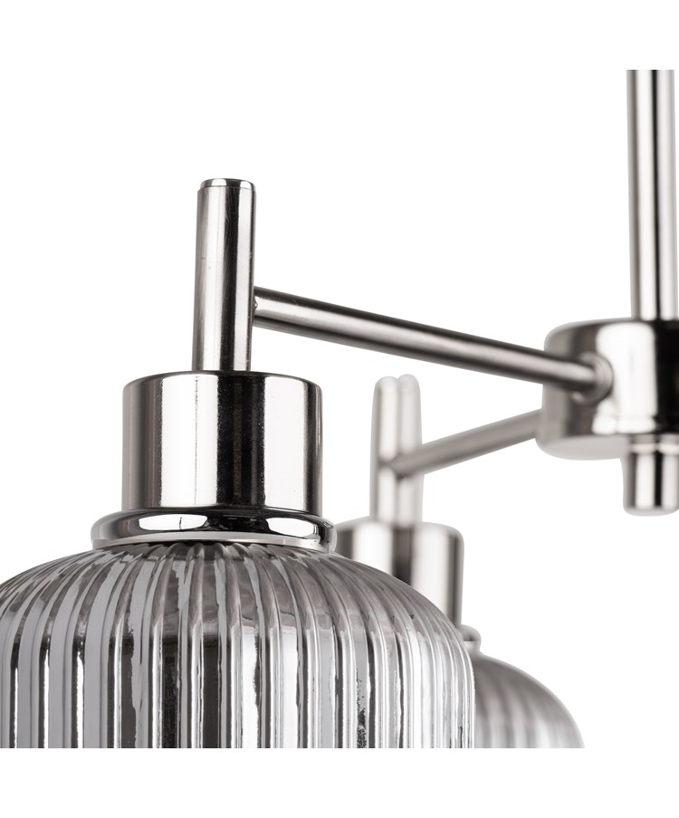 Silver Corsica 3 Light with Ribbed Smoked Glass Silver Corsica 3 Light with Ribbed Smoked Glass