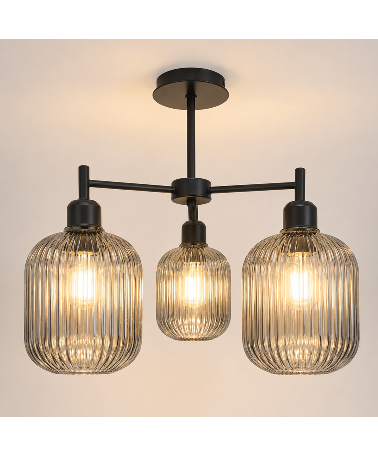 Corsica Black 3 light with Smoked Glass Shades
