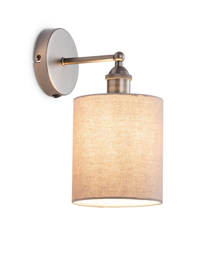 Echo Modern Pewter Wall Light with Grey Linen Shade