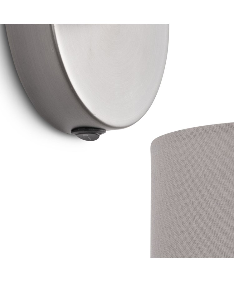 Echo Modern Pewter Wall Light with Grey Linen Shade Echo Modern Pewter Wall Light with Grey Linen Shade