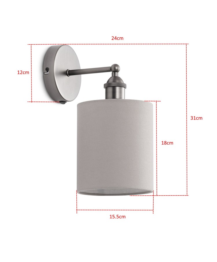 Echo Modern Pewter Wall Light with Grey Linen Shade Echo Modern Pewter Wall Light with Grey Linen Shade