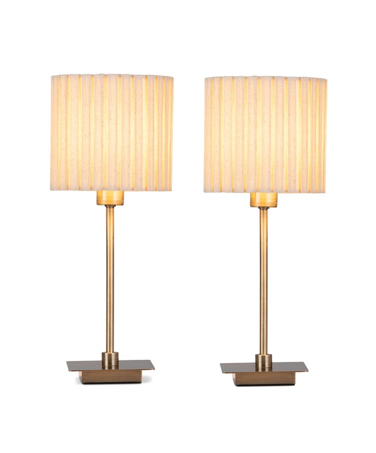 (Pair)Darwen Square Stick Antique Brass Table Lamp with Natural Hard Pleat Shade (Pair)Darwen Square Stick Antique Brass Table Lamp with Natural Hard Pleat Shade