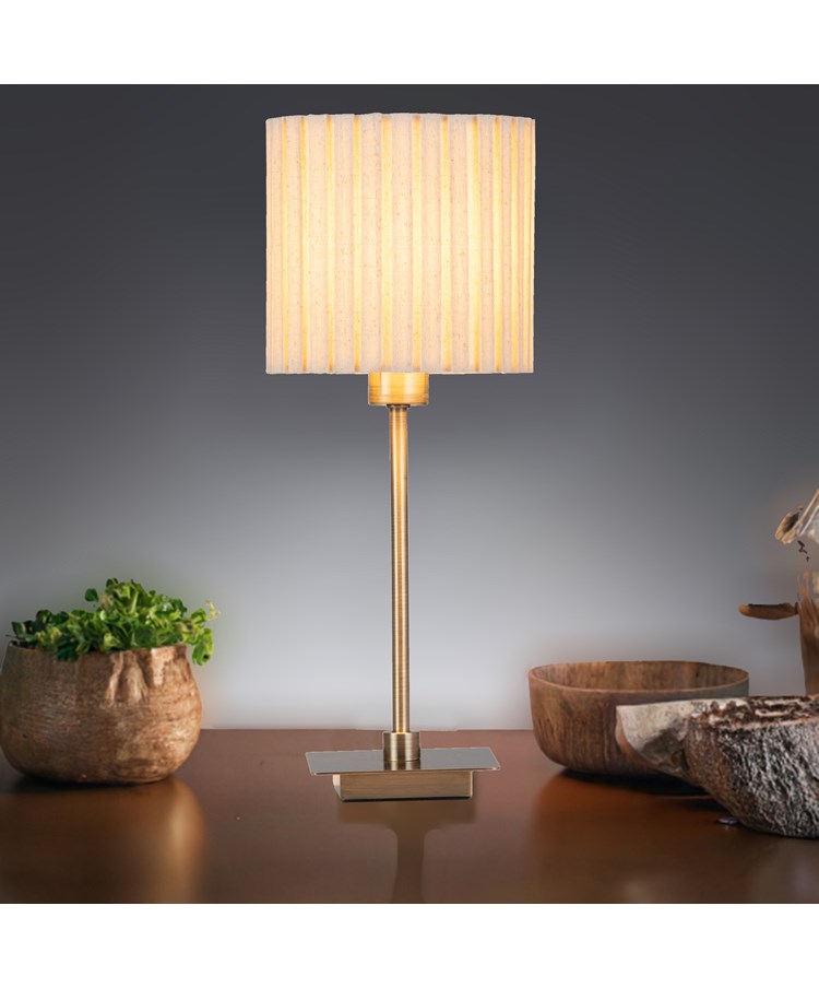 Darwen Square Stick Antique Brass Table Lamp with Natural Pleat Shade