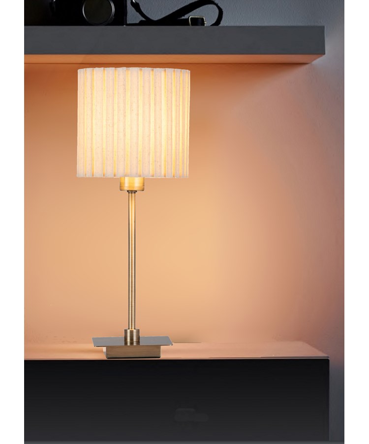 Darwen Square Stick Antique Brass Table Lamp with Natural Pleat Shade Darwen Square Stick Antique Brass Table Lamp with Natural Pleat Shade