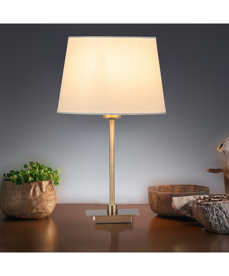 Darwen Square Stick Antique Brass Table Lamp with Cream Shade Darwen Square Stick Antique Brass Table Lamp with Cream Shade