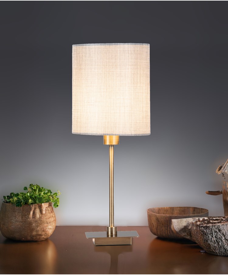 (Pair) Darwen Square Stick Antique Brass with Grey Linen Shade (Pair) Darwen Square Stick Antique Brass with Grey Linen Shade