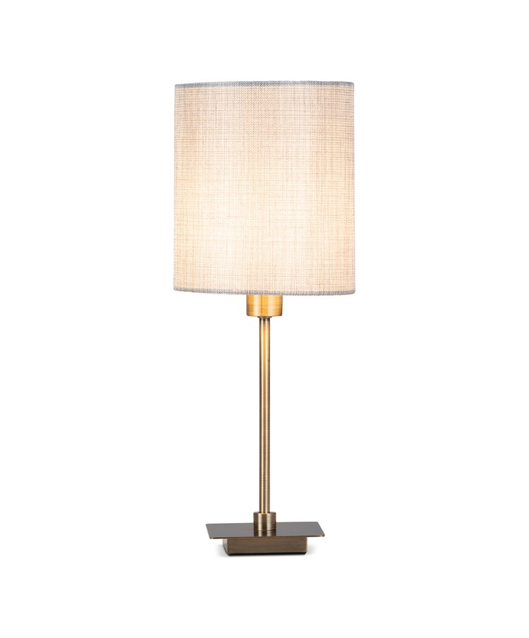 Darwen Square Stick Antique Brass Table Lamp with Grey Linen Shade Darwen Square Stick Antique Brass Table Lamp with Grey Linen Shade