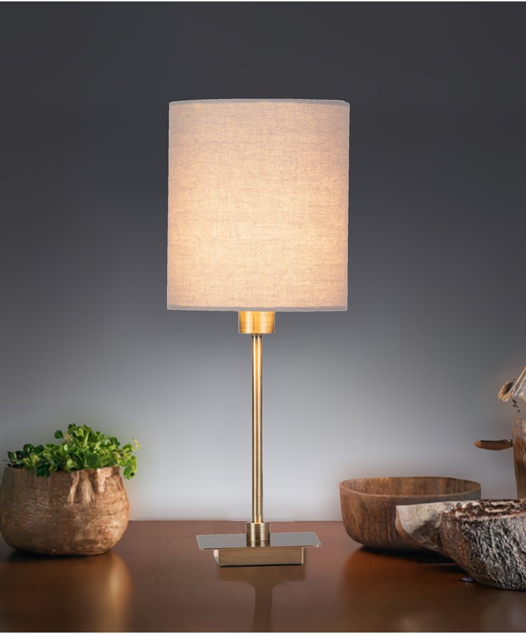 Darwen Square Stick Antique Brass Table Lamp with Grey Shade Darwen Square Stick Antique Brass Table Lamp with Grey Shade