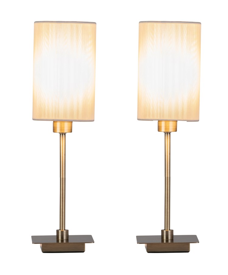 (Pair) Darwen Square Stick Antique Brass with Ivory String Shade