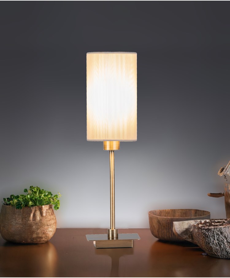Darwen Square Stick Antique Brass Table Lamp with Small Ivory Shade