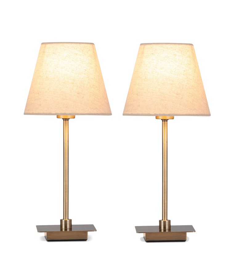 (Pair) Darwen Square Stick Antique Brass with Natural Linen Shade