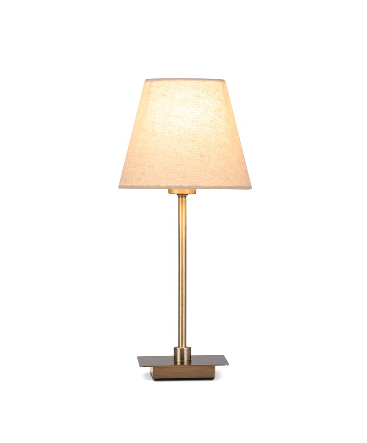 Darwen Square Stick Antique Brass Table Lamp with Natural Linen Shade Darwen Square Stick Antique Brass Table Lamp with Natural Linen Shade