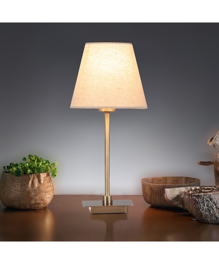 Darwen Square Stick Antique Brass Table Lamp with Natural Linen Shade Darwen Square Stick Antique Brass Table Lamp with Natural Linen Shade