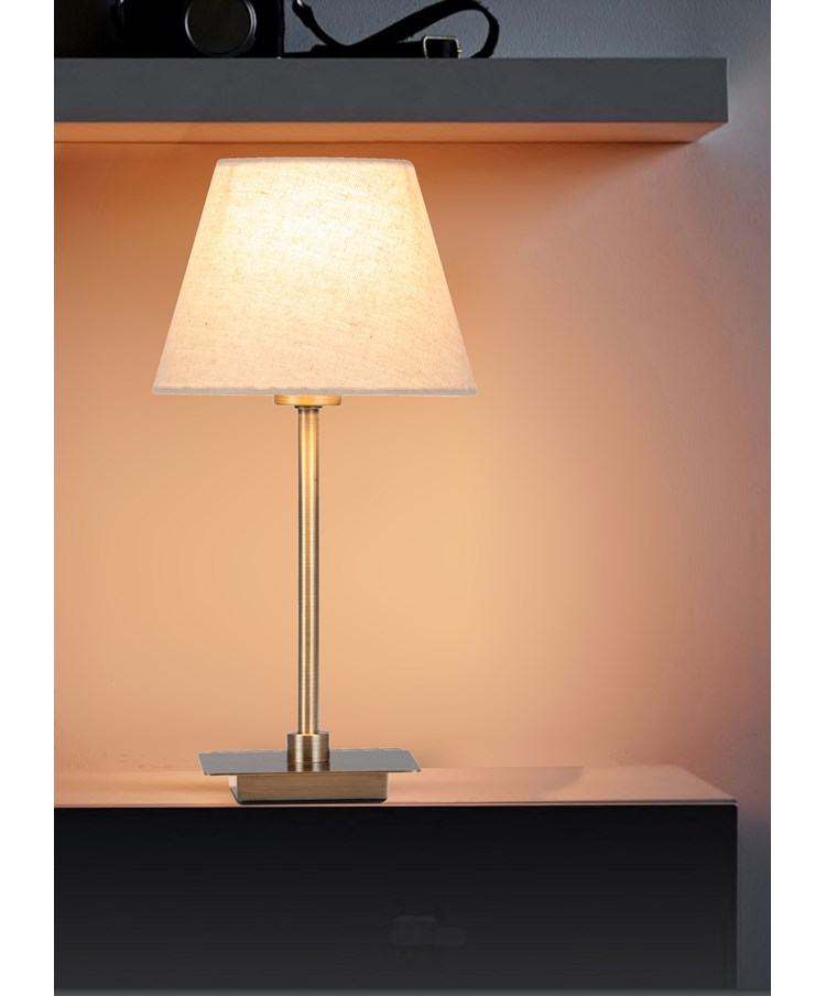 Darwen Square Stick Antique Brass Table Lamp with Natural Linen Shade Darwen Square Stick Antique Brass Table Lamp with Natural Linen Shade