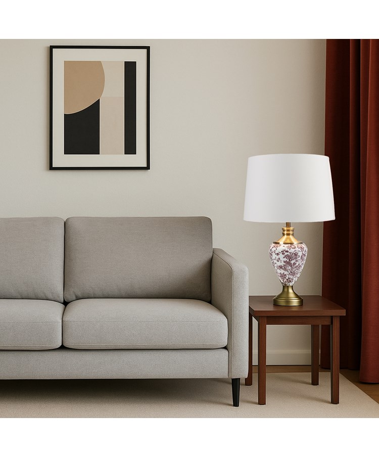 Hepburn Red printed / Antique Table Lamp with Ivory Lined Shade | 12529IVGO Hepburn Red printed / Antique Table Lamp with Ivory Lined Shade | 12529IVGO