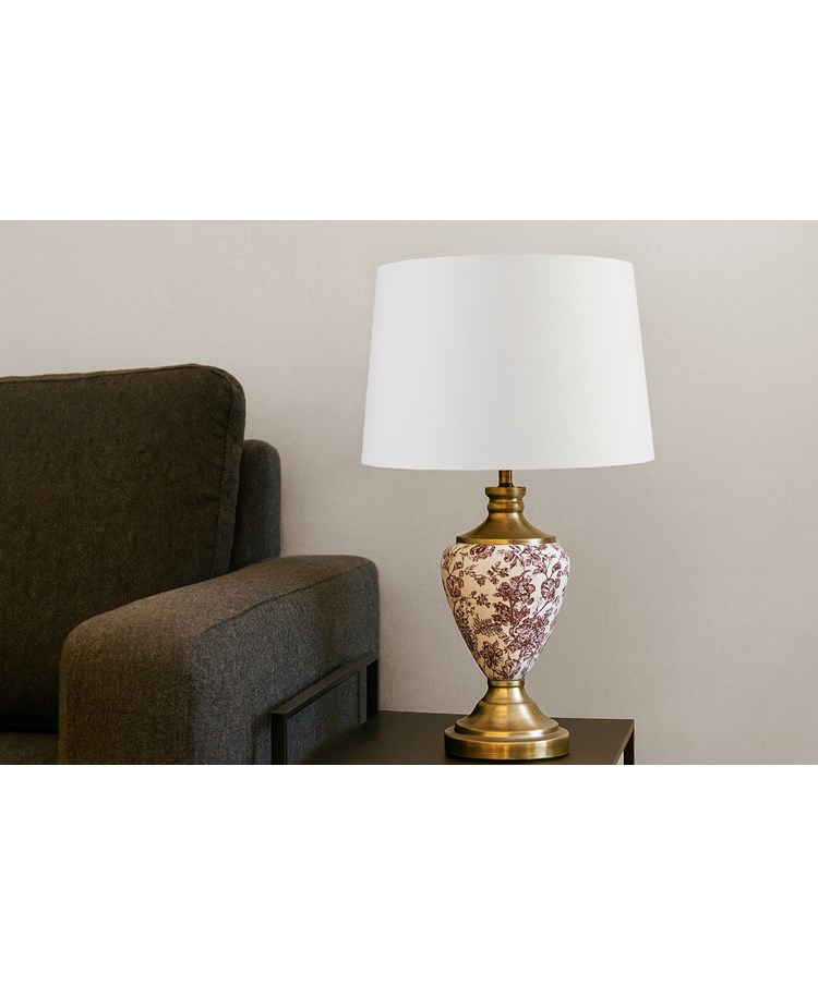 Hepburn Red printed / Antique Table Lamp with Ivory Lined Shade | 12529IVGO Hepburn Red printed / Antique Table Lamp with Ivory Lined Shade | 12529IVGO
