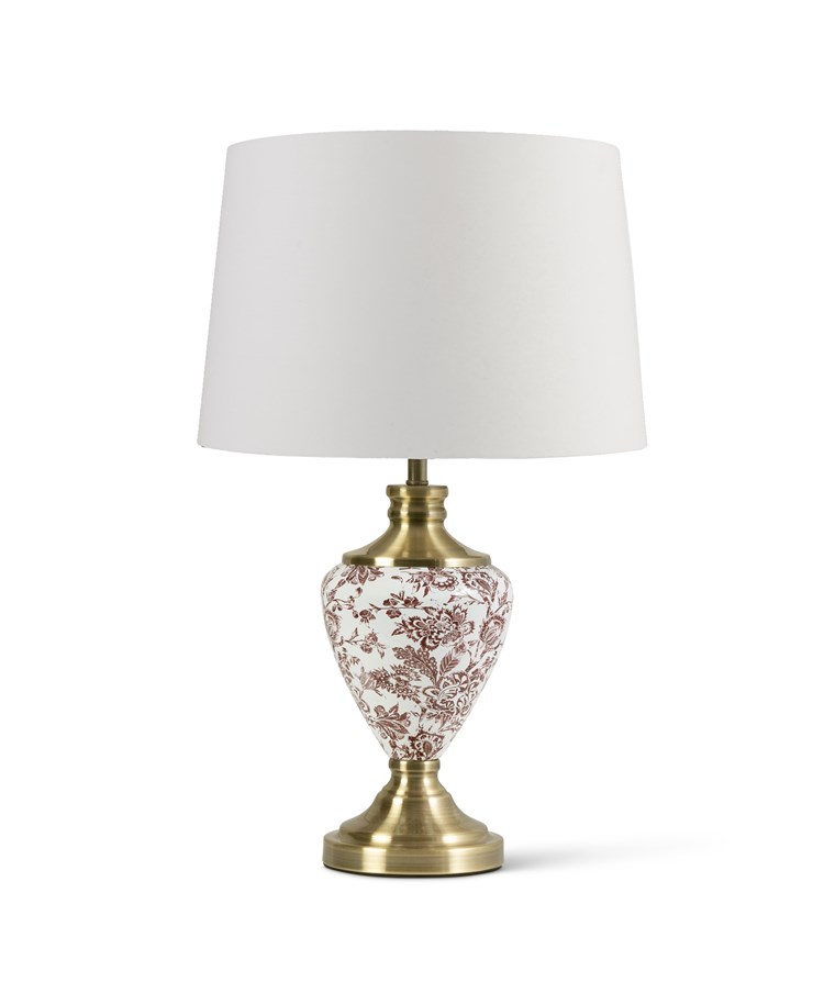 Hepburn Red printed / Antique Table Lamp with Ivory Lined Shade | 12529IVGO Hepburn Red printed / Antique Table Lamp with Ivory Lined Shade | 12529IVGO