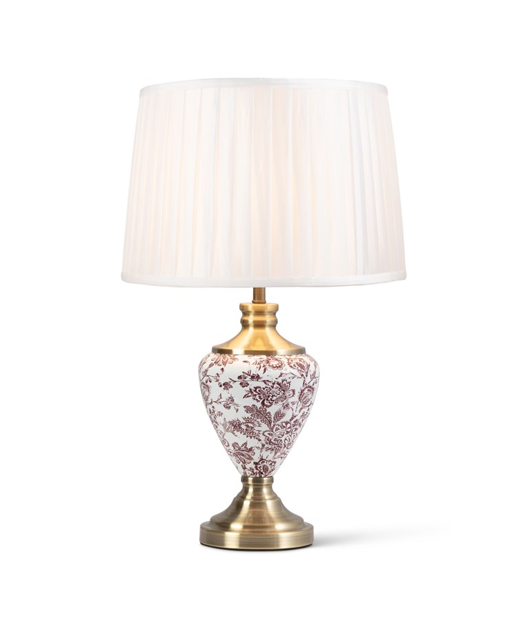 Hepburn Red Printed / Antique Table Lamp with Ivory Pleat Shade Hepburn Red Printed / Antique Table Lamp with Ivory Pleat Shade