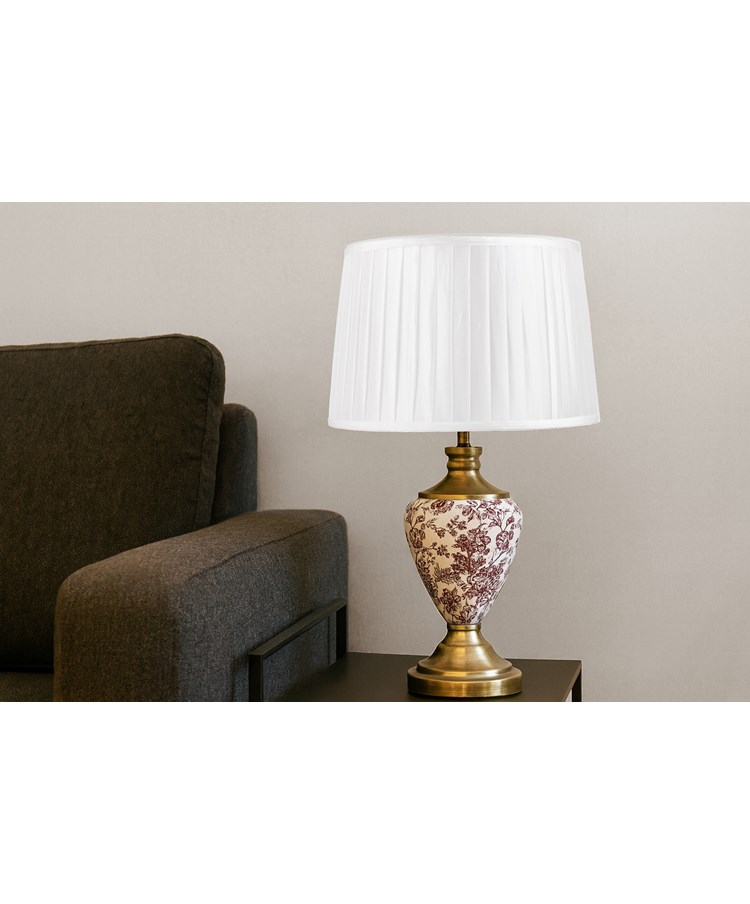 Hepburn Red Printed / Antique Table Lamp with Ivory Pleat Shade Hepburn Red Printed / Antique Table Lamp with Ivory Pleat Shade