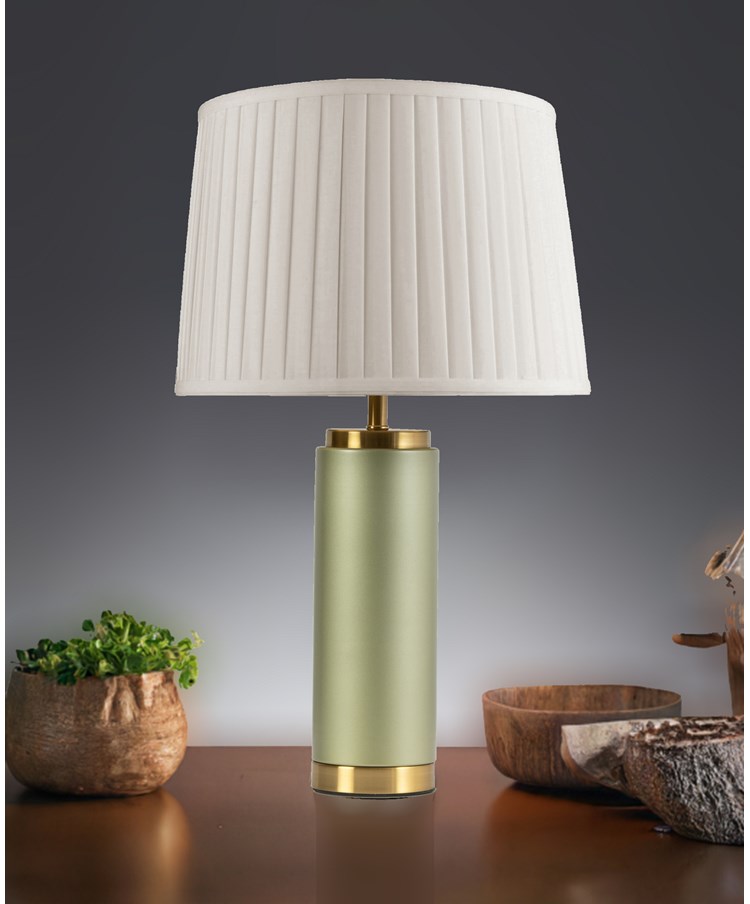 Cylinder Frosted Sage Green with Cream Pleat Shade Cylinder Frosted Sage Green with Cream Pleat Shade