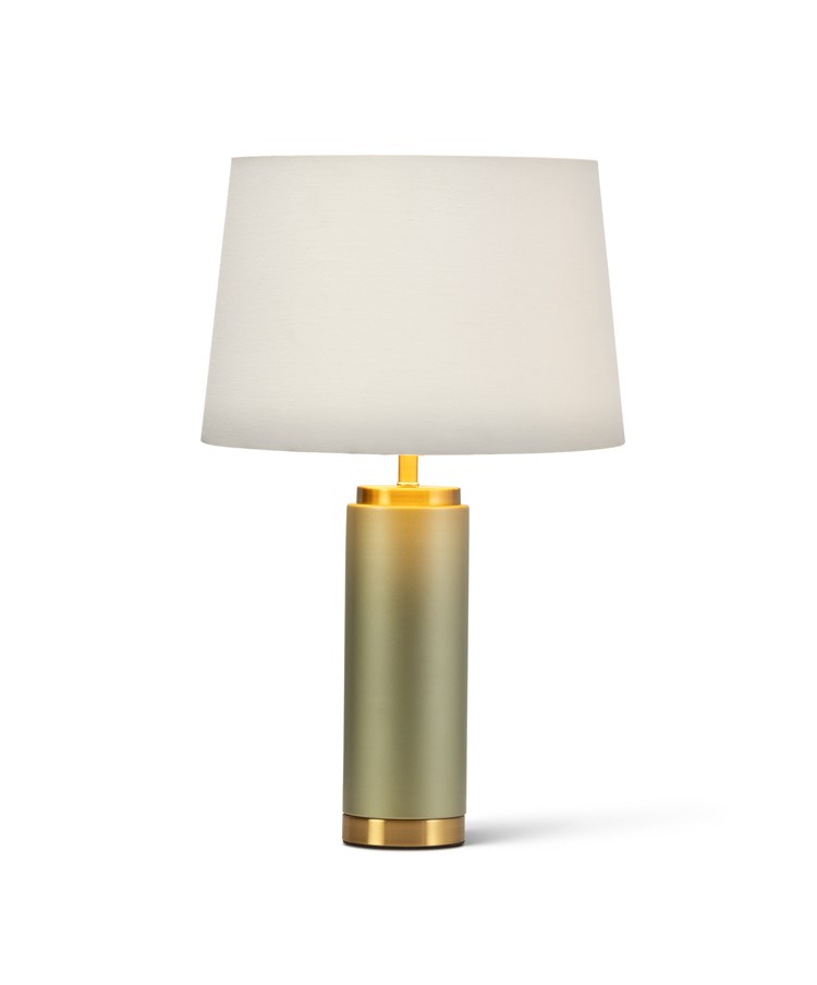 Cylinder Frosted Sage Green / Gold Effect Table Lamp with Ivory Gold Lined Shade Cylinder Frosted Sage Green / Gold Effect Table Lamp with Ivory Gold Lined Shade