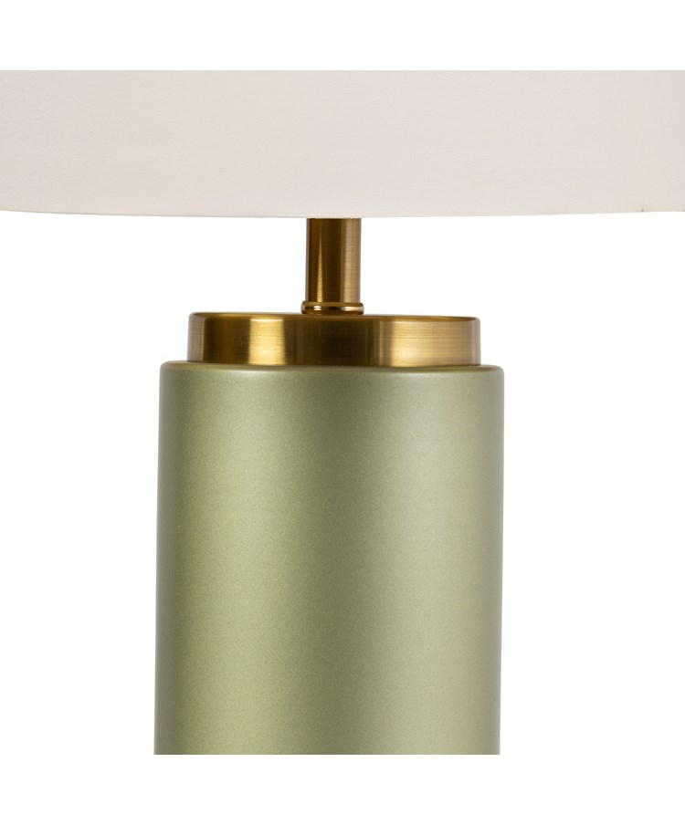 Cylinder Frosted Sage Green / Gold Effect Table Lamp with Ivory Gold Lined Shade Cylinder Frosted Sage Green / Gold Effect Table Lamp with Ivory Gold Lined Shade