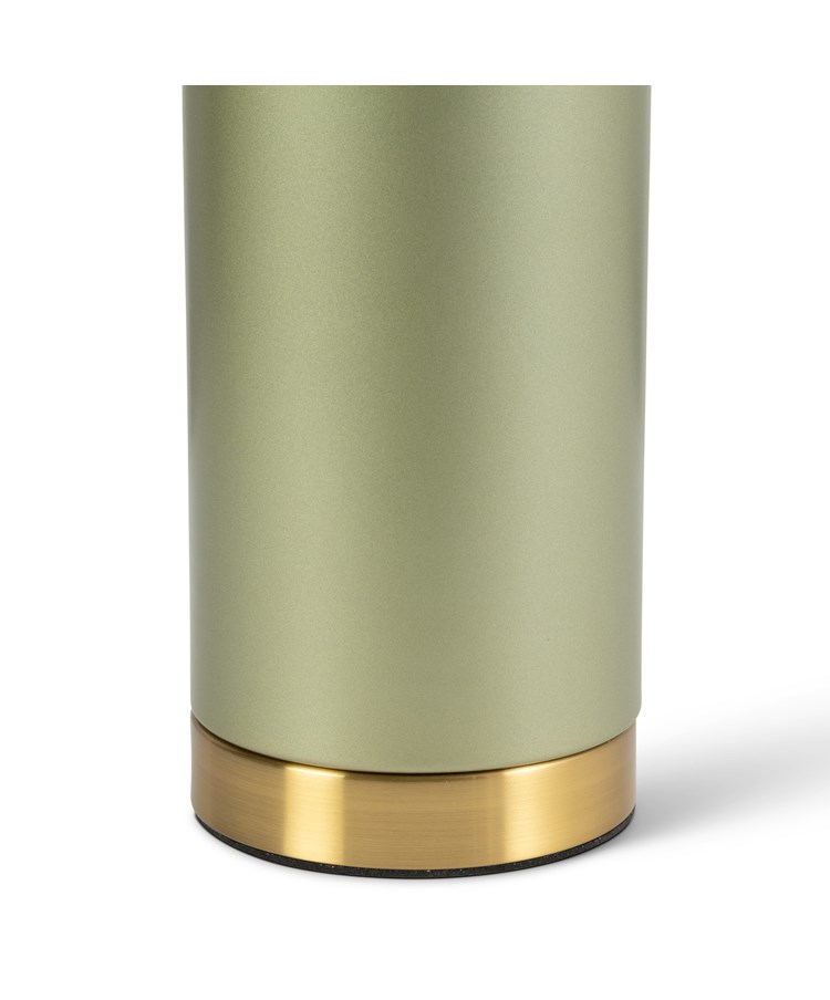 Cylinder Frosted Sage Green / Gold Effect Table Lamp with Ivory Gold Lined Shade Cylinder Frosted Sage Green / Gold Effect Table Lamp with Ivory Gold Lined Shade
