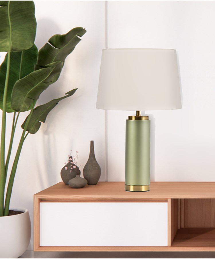 Cylinder Frosted Sage Green / Gold Effect Table Lamp with Ivory Gold Lined Shade Cylinder Frosted Sage Green / Gold Effect Table Lamp with Ivory Gold Lined Shade