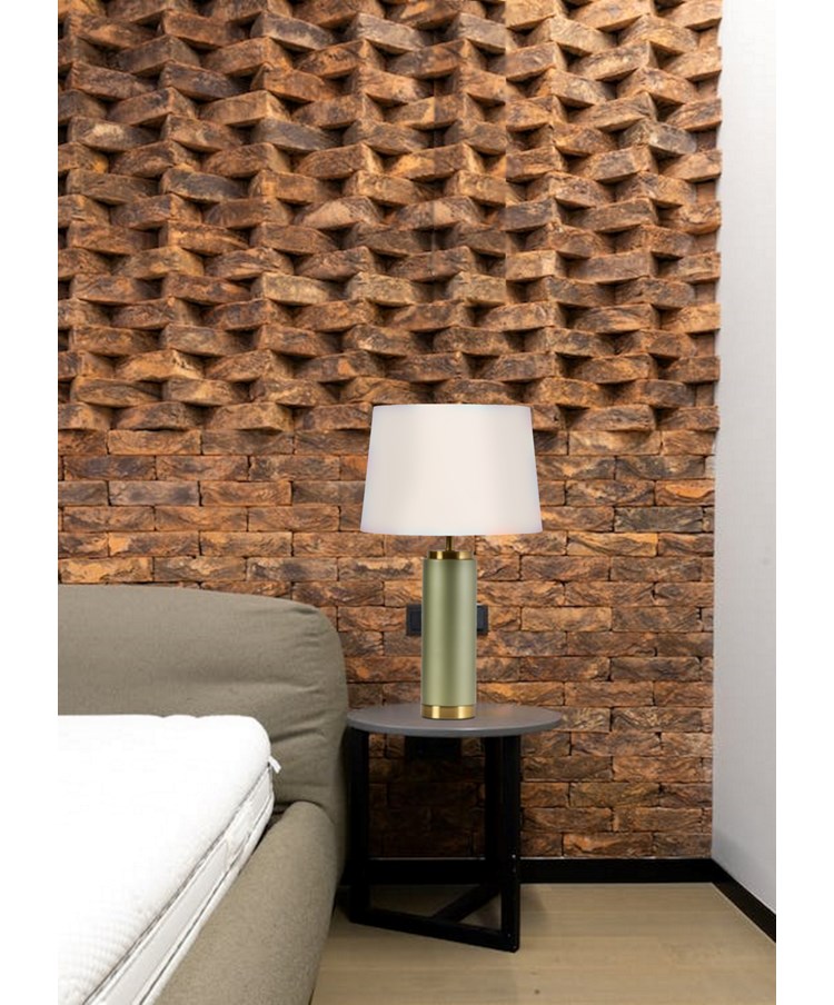 Cylinder Frosted Sage Green / Gold Effect Table Lamp with Ivory Gold Lined Shade Cylinder Frosted Sage Green / Gold Effect Table Lamp with Ivory Gold Lined Shade