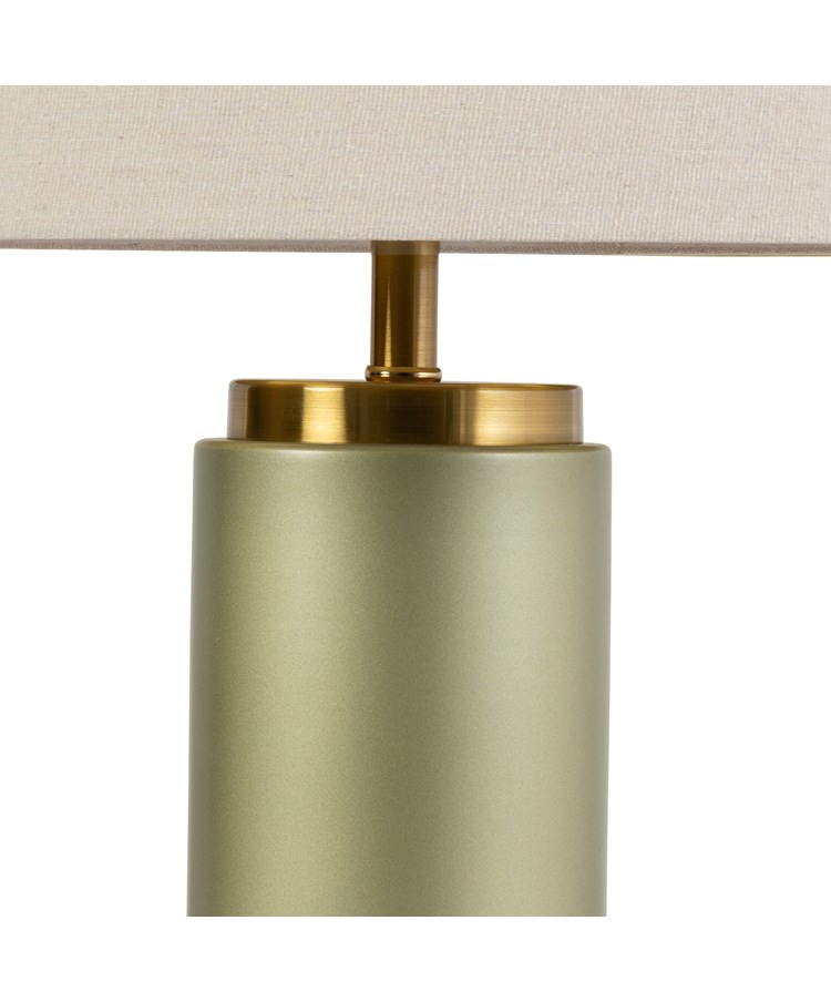 Cylinder Frosted Sage Green / Gold Effect Table Lamp with Natural Shade Cylinder Frosted Sage Green / Gold Effect Table Lamp with Natural Shade