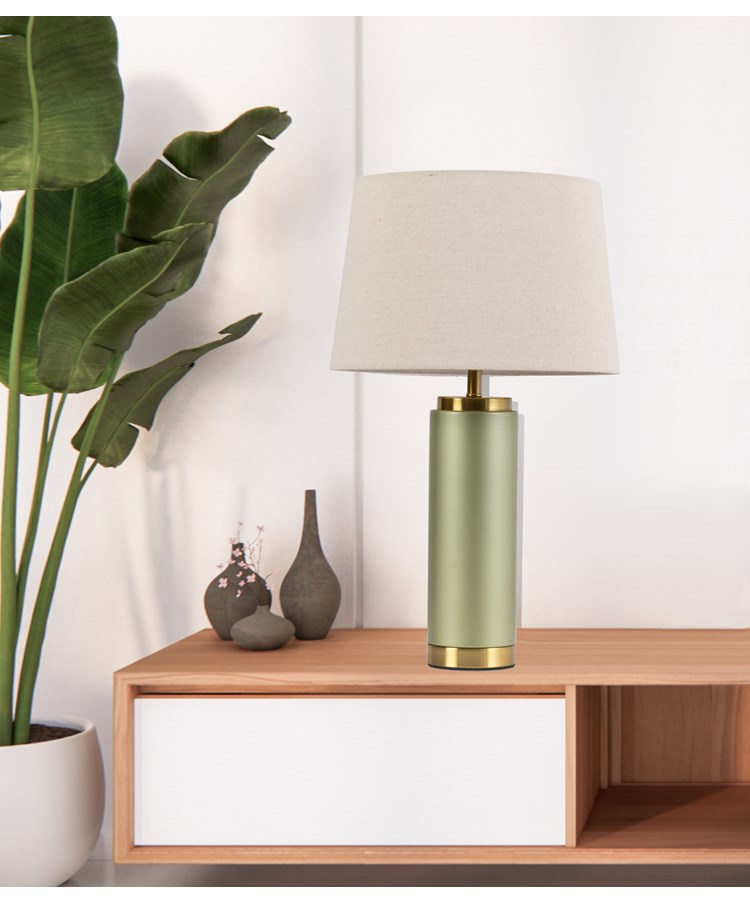 Cylinder Frosted Sage Green / Gold Effect Table Lamp with Natural Shade Cylinder Frosted Sage Green / Gold Effect Table Lamp with Natural Shade