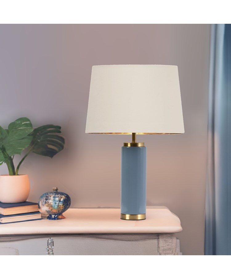 Cylinder Juniper Blue / Gold Effect with Ivory Gold Lined Shade Cylinder Juniper Blue / Gold Effect with Ivory Gold Lined Shade
