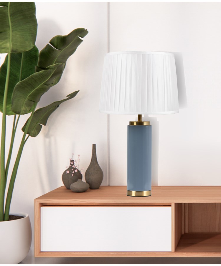 Cylinder Juniper Blue / Gold Effect with Ivory Pleat Shade Cylinder Juniper Blue / Gold Effect with Ivory Pleat Shade
