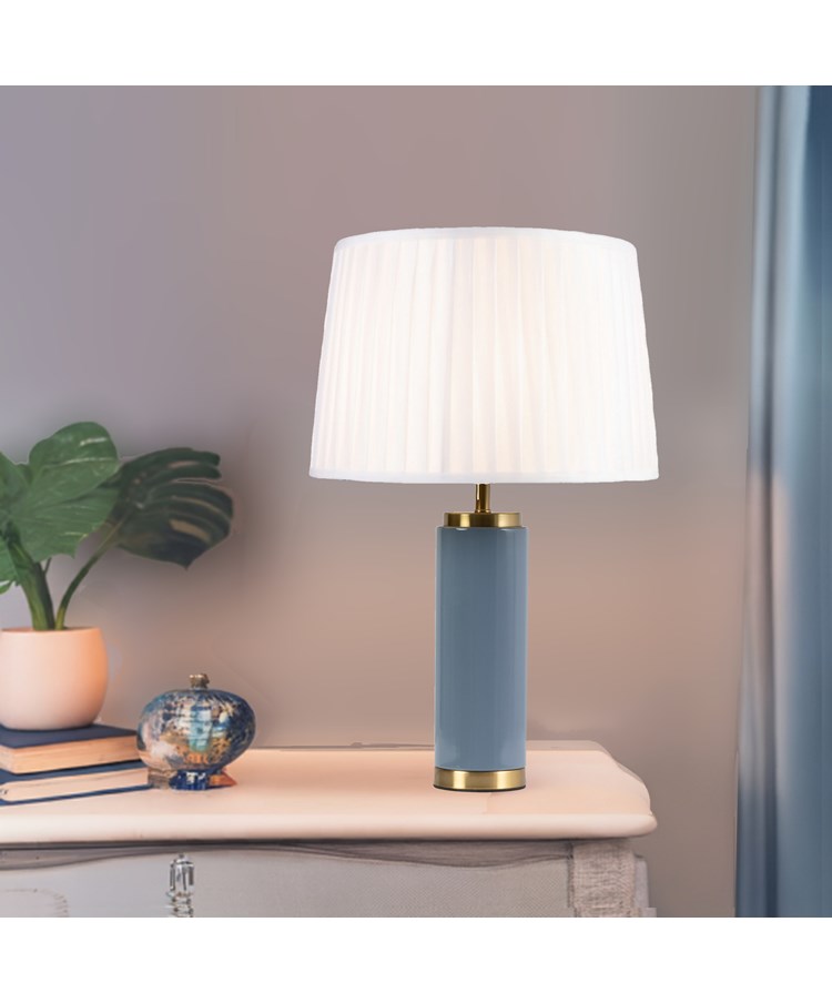 Cylinder Juniper Blue / Gold Effect with Ivory Pleat Shade Cylinder Juniper Blue / Gold Effect with Ivory Pleat Shade
