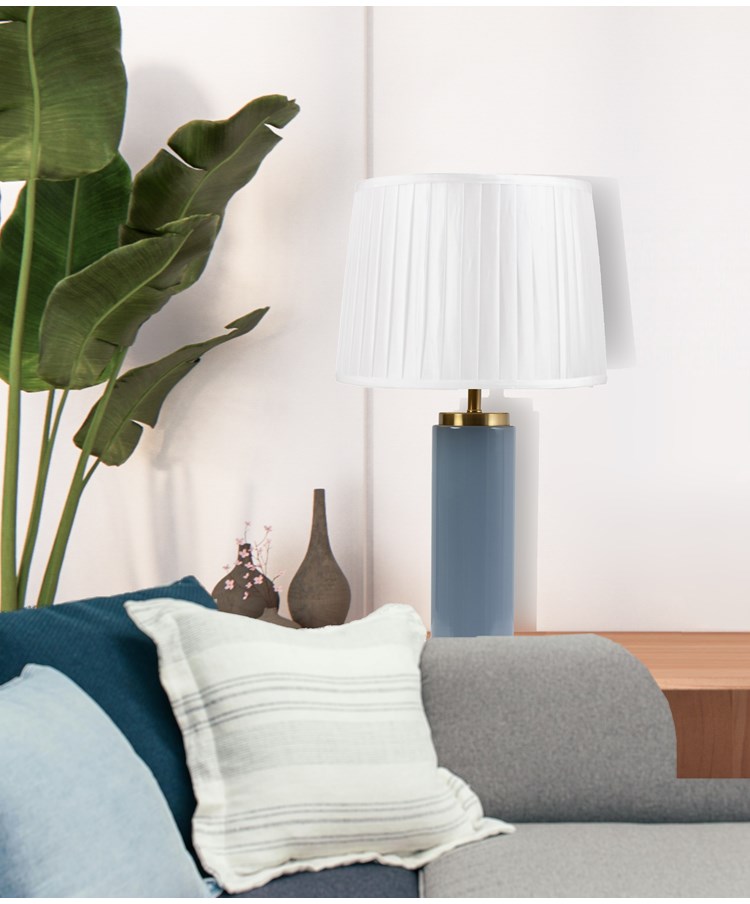 Cylinder Juniper Blue / Gold Effect with Ivory Pleat Shade Cylinder Juniper Blue / Gold Effect with Ivory Pleat Shade