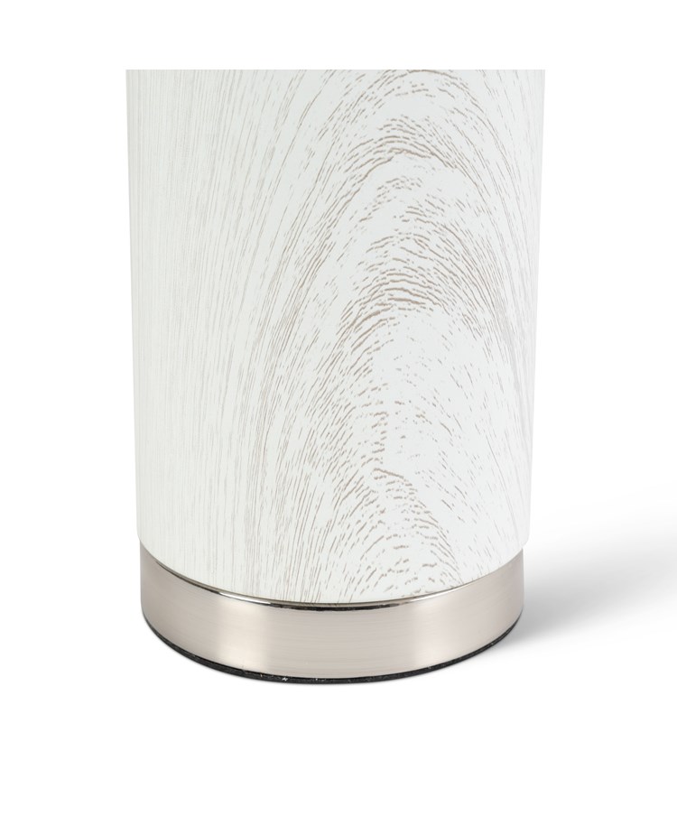 Cylinder Ash Grey Wood Print/Silver Table Lamp with Grey Linen Shade Cylinder Ash Grey Wood Print/Silver Table Lamp with Grey Linen Shade