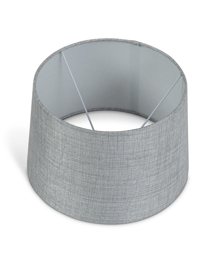 Cylinder Ash Grey Wood Print/Silver Table Lamp with Grey Linen Shade Cylinder Ash Grey Wood Print/Silver Table Lamp with Grey Linen Shade