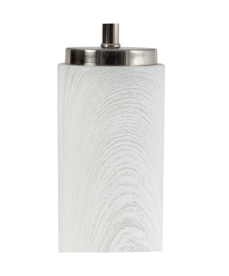 Cylinder Ash Grey Wood Print/Silver Table Lamp with Ivory Pleat Shade Cylinder Ash Grey Wood Print/Silver Table Lamp with Ivory Pleat Shade