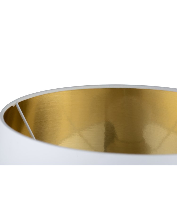 Cylinder Wood Effect Print/Gold Table Lamp with Ivory Gold Lined Shade