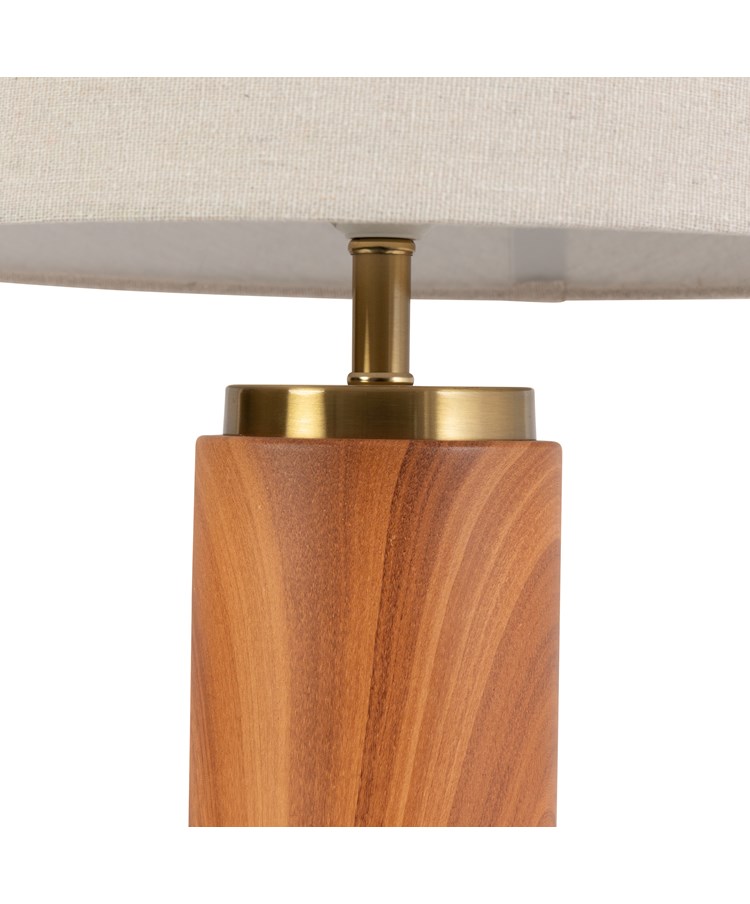 Cylinder Ash Grey Wood Print/Gold Table Lamp with Natural Linen Shade Cylinder Ash Grey Wood Print/Gold Table Lamp with Natural Linen Shade