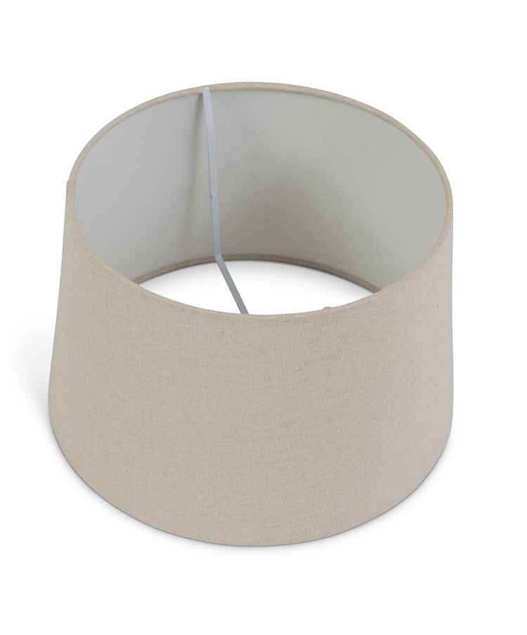 Cylinder Ash Grey Wood Print/Gold Table Lamp with Natural Linen Shade