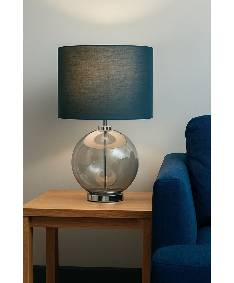 Orb Smokey Blue/Chrome Table Lamp Orb Smokey Blue/Chrome Table Lamp