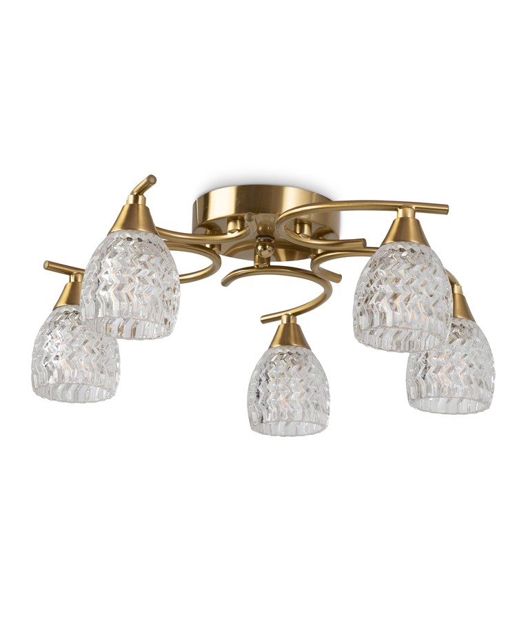 Hendon 5 Light Gold Brass Effect Semi Flush Ceiling Light Hendon 5 Light Gold Brass Effect Semi Flush Ceiling Light